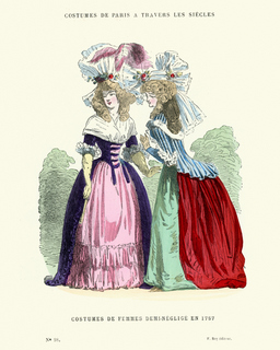 Vintage engraving of Womens costumes of the late 18th Century